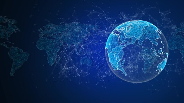 World map technology Hud Planet earth globe maps background, big data visualization, digital grid business digital Cyberspace Planet. Business Technology marketing Global network blockchain connection