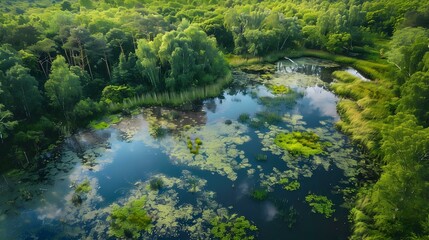 Fototapeta premium A swamp with dense thickets of reeds