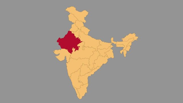 Rajasthan map animated video. Map Highlighted on the India map with animation and colour with Gray background in video format.