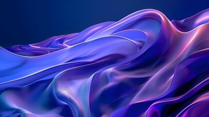 Reflective blue and purple opaque waves of fabric or material similar to silicone or plastic on a dark blue background