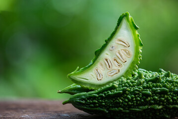 Fresh bitter fruits on natural background.