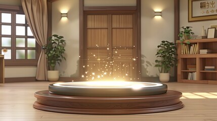 Bohemian minimalist hologram display of virtual reality technology, suitable for VR product demonstrations and expos.