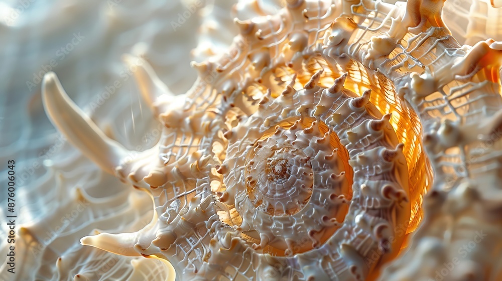 Aufkleber detailed macro shot of a spiral seashell with textured surface and soft shadows