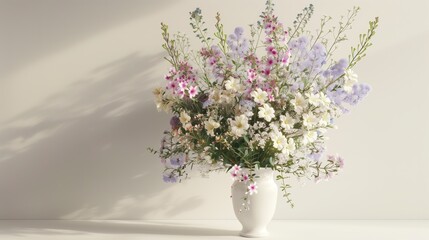 Obraz premium A bouquet of flowers by white wall.