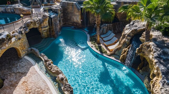 A pool with a grotto