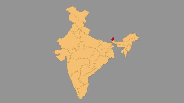 Sikkim map animated video. Map Highlighted on the India map with animation and colour with Gray background in video format.