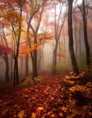 Obraz premium Autumn landscape with colorful trees and leaves