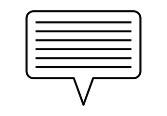 Icono negro de bocadillo o burbuja de hablar con líneas representando escrito