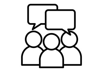 Icono negro de grupo de personas hablando a través de bocadillos de hablar