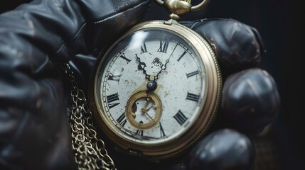 Antique Pocket Watch Close-Up at the Stroke of Midnight