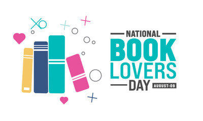 National Book Lovers Day. August 9. Holiday concept. Template for background, banner, card, poster with text inscription. Vector EPS10 illustration.Important day