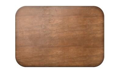 Old rustic empty wooden cutting or chopping board with rounded corners isolated on white background flat lay top view from above