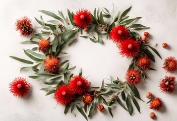a red tea white foliage coccinea christmas photographed natural australian native flower decorative flower arrangement gum chaplet waratah australian nut background tree  