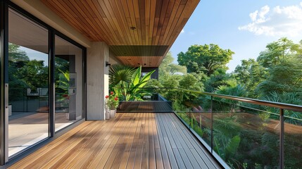 Modern Balcony with a View of Lush Greenery