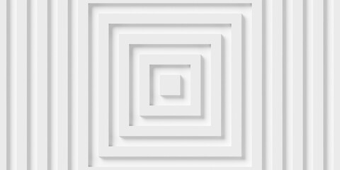 Broad concentric squares background wallpaper banner flat lay top view from above on white background