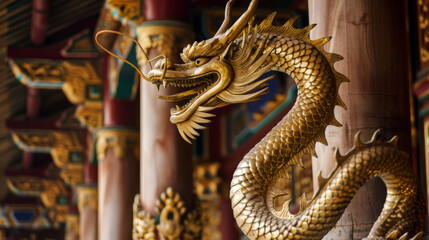 Fototapeta premium chinese dragon statue in an ancient temple