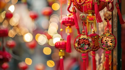 Fototapeta premium Celebrating Chinese New Year: Traditional Family Decorations and Adornments