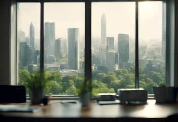 business city background window though view urban building architecture modern workplace eco office green