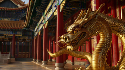 Fototapeta premium chinese dragon statue in an ancient temple