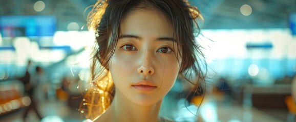 A Radiant Asian Woman In The Airport Lounge