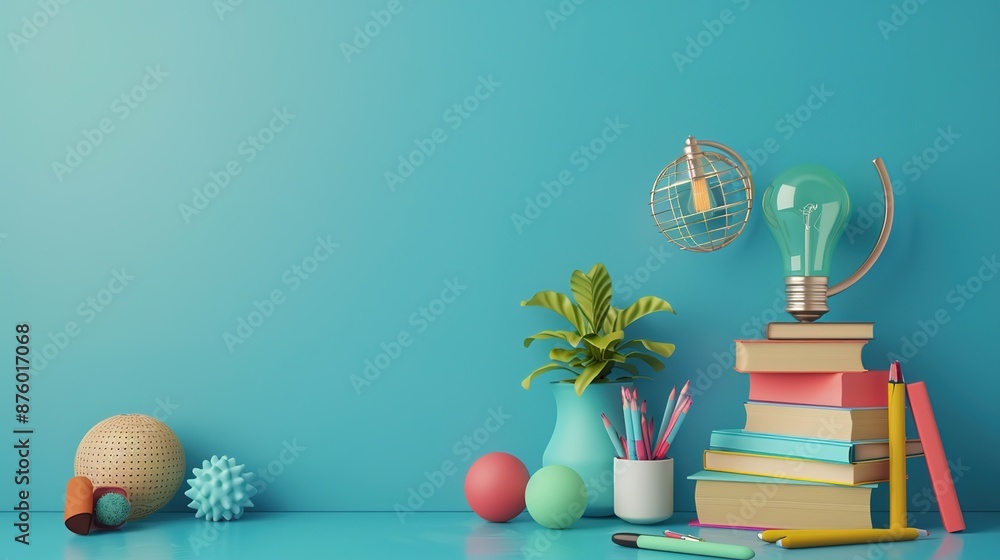 Poster Elegant 3D Render of Educational Elements on Copy Space Background
