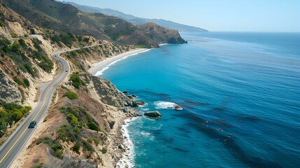 Naklejka premium A coastal road overlooking ocean img