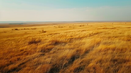 Fototapeta premium A steppe with golden grasses and sparse picture