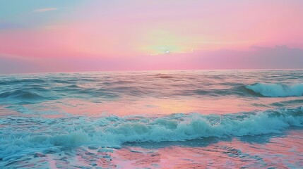 Obraz premium Serene Pastel Sunset: Tranquil Ocean View with Soft Waves
