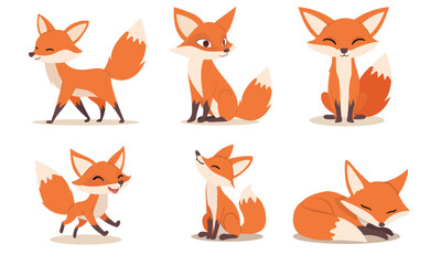 Adorable Red Fox in Different Actions