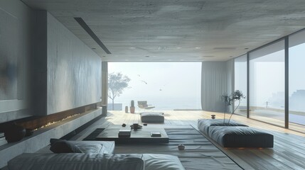 Modern Minimalist Living Room with Ocean View