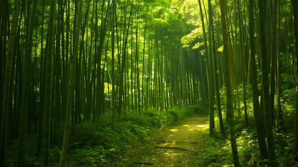 Obraz premium 日本の竹林と木漏れ日