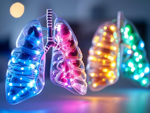 Breathing Exercises  set of lungs with rhythmic light pulses