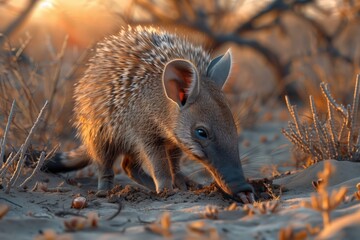 Obraz premium Aardvark in the Bush- An aardvark digs into the dry soil of the African bush