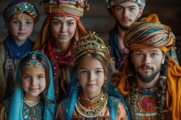 Fototapeta premium Portrait of a group of people from different cultures in traditional costumes