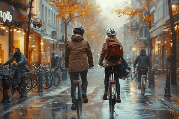 Obraz premium City Commuting Spouses on Bikes