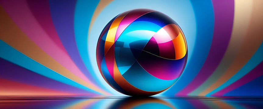 sfera in materiale lucente - illustrazione con elementi geometrici a tema astratto contemporaneo