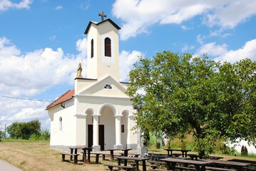 Naklejka premium Walking on the vineyard hill next to Rezi, we visited this chapel built by the vineyard owners in 1886.
