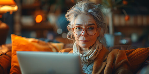 Fototapeta premium Hybrid Working Professional Woman in Cozy Living Room