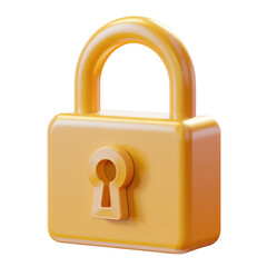 golden lock icon 3d render isolated on white, transparent background png