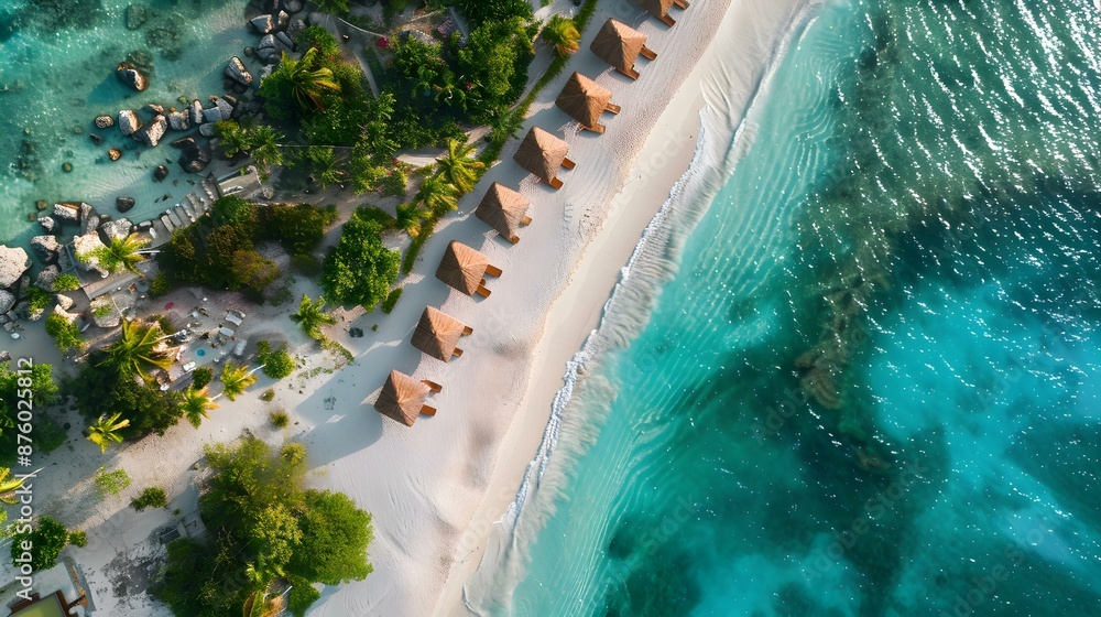 Wall mural Beach with private cabanas located along