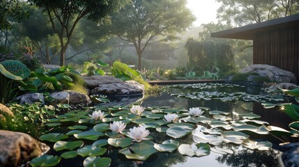 Tranquil ponds reflecting tranquil surroundings