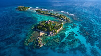 A tropical island with a snorkeling resort image