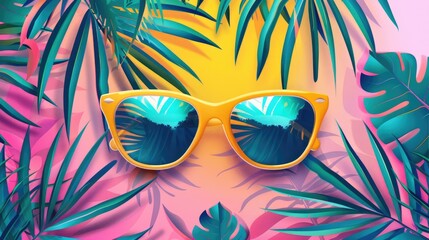 Banner advertising sunglasses sale for summer with trendy styles and discounts in an optic store