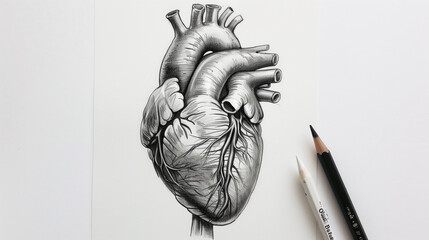 A pencil drawing heart on a white background