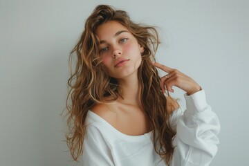 Fototapeta premium Woman With Long Hair Looking at Camera