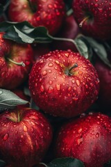 Close-Up of Red Apples With Water Drops