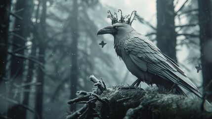 Obraz premium white crow on a tree.