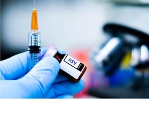 Vaccine bottles and syringes for injection preventing respiratory syncytial virus (RSV).