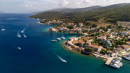 Fototapeta premium Aerial view of Fiskardo on Kefalonia island, Greece