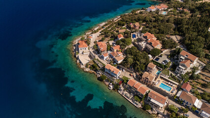 Aerial view of Fiskardo on Kefalonia island, Greece